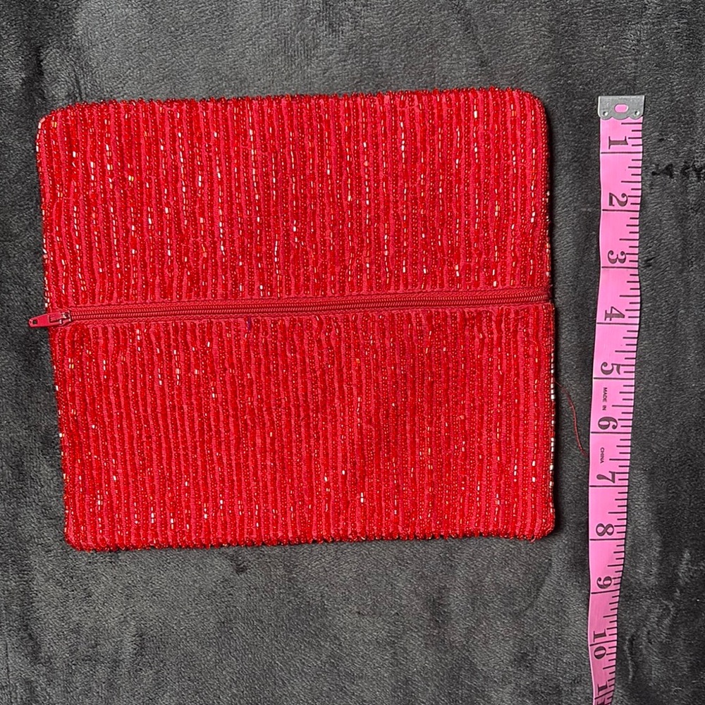 Moyna Red Hand-Beaded Clutch | Bold Textured Statement Bag - Picture 7 of 7